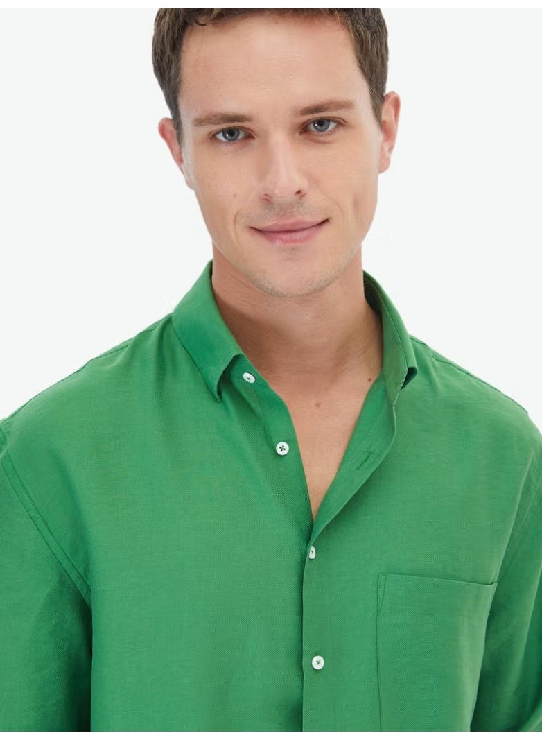 Kip Green Plain Oversize Fit Woven Casual Shirt - Image 2